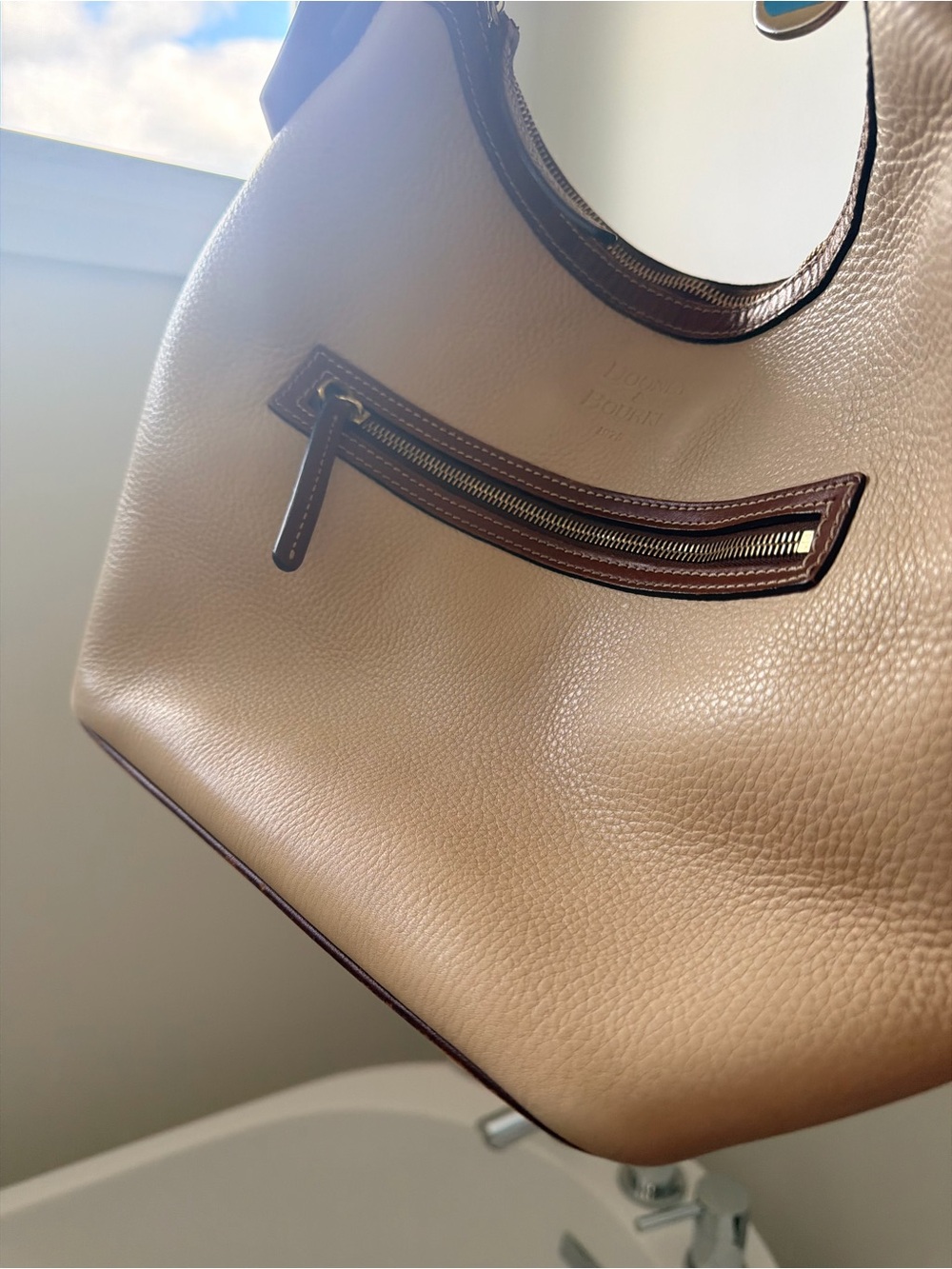 Dooney & Bourke Cream and Brown Hobo Bag - Picture 9 of 12
